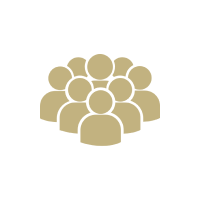 Group icon with gold silhouettes on white.