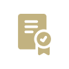 Certificate icon with checkmark and ribbon.