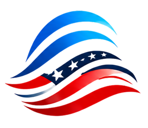 Red and blue abstract wave design.