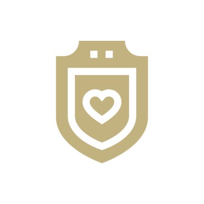 Gold shield icon with heart emblem